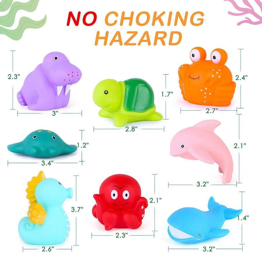 Bath Toy, Mold Free Bathtub Toys for Infants Toddlers, 8PCS No Holes Ocean Sea Animal Baby Bath Toys, Soft Bath Tub Toys