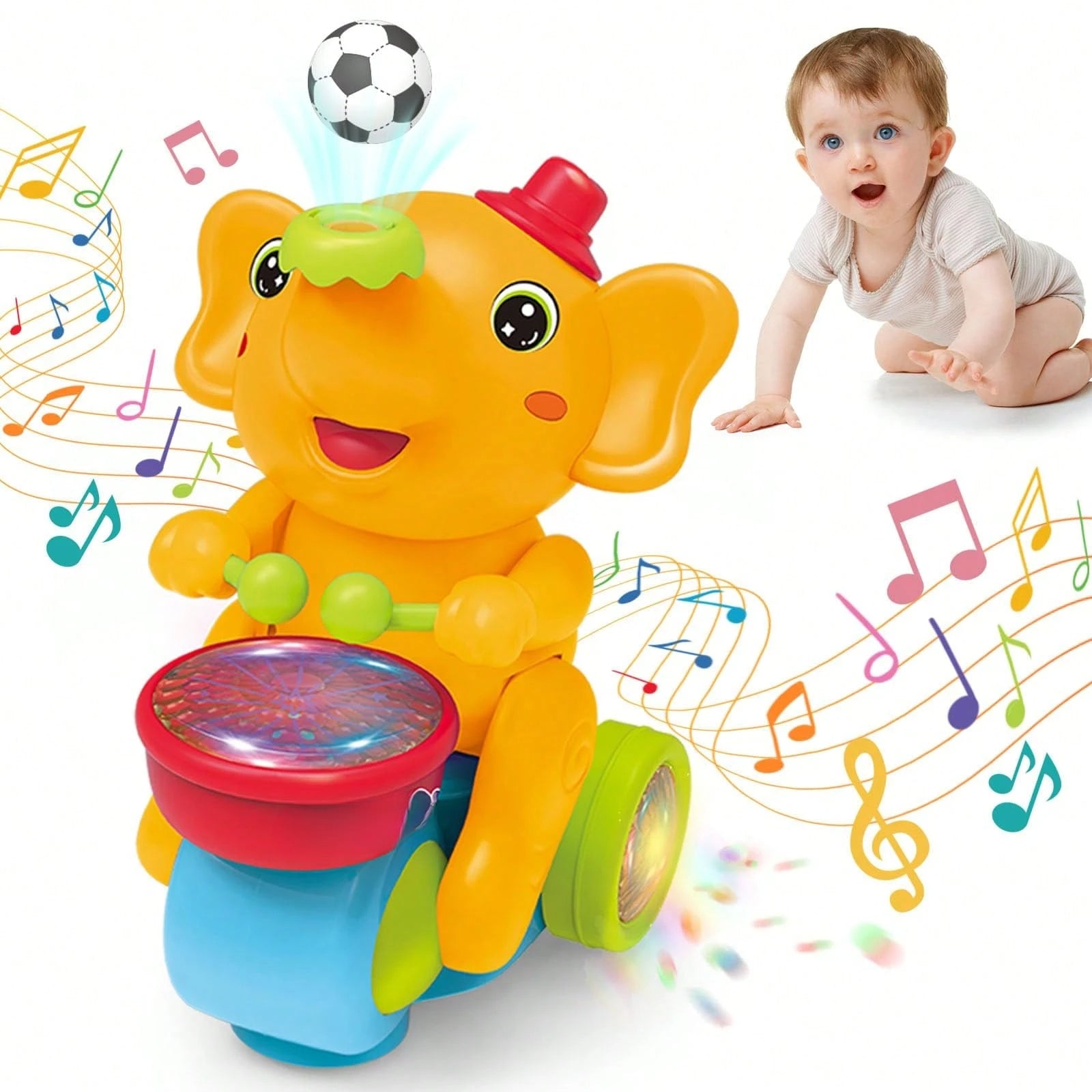 Baby Musical Crawling Toy With Lights, Sounds, Blowing Ball, Infant Sensory Toys, Birthday Gifts For Kids Boy Girl 3+ Years