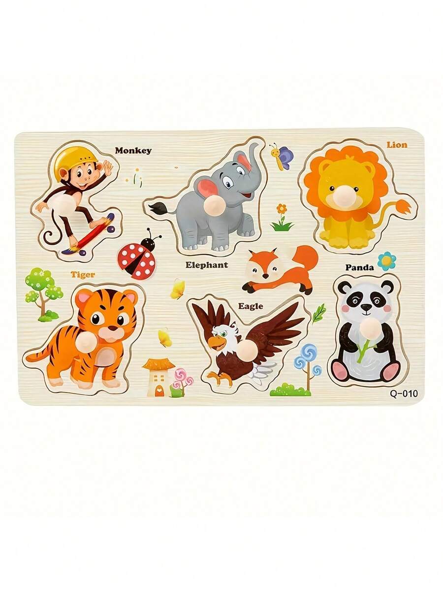 Children'S Educational Jigsaw Puzzle Toys, Wooden Fun Hand-Held Board, Animals, Farms, Dinosaurs, Numbers And Other Patterns, Interesting Teaching, Exercise Color Shape Recognition And Matching, Birthday Gifts For Boys And Girls