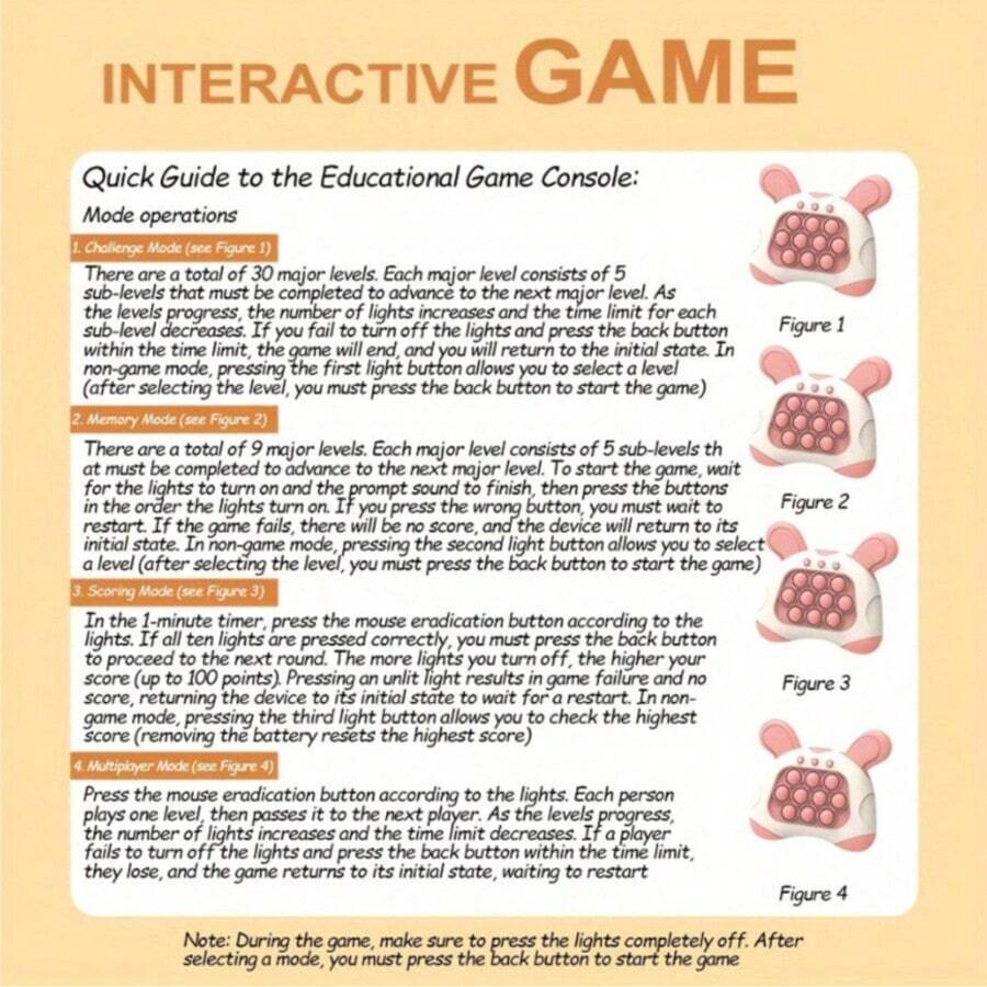 Matching Game Console, Handheld Game, Interactive Educational Learning Toy - Quick-Press Handheld Game Console