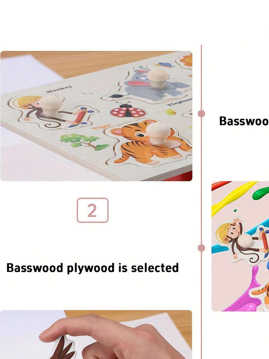 Children'S Educational Jigsaw Puzzle Toys, Wooden Fun Hand-Held Board, Animals, Farms, Dinosaurs, Numbers And Other Patterns, Interesting Teaching, Exercise Color Shape Recognition And Matching, Birthday Gifts For Boys And Girls