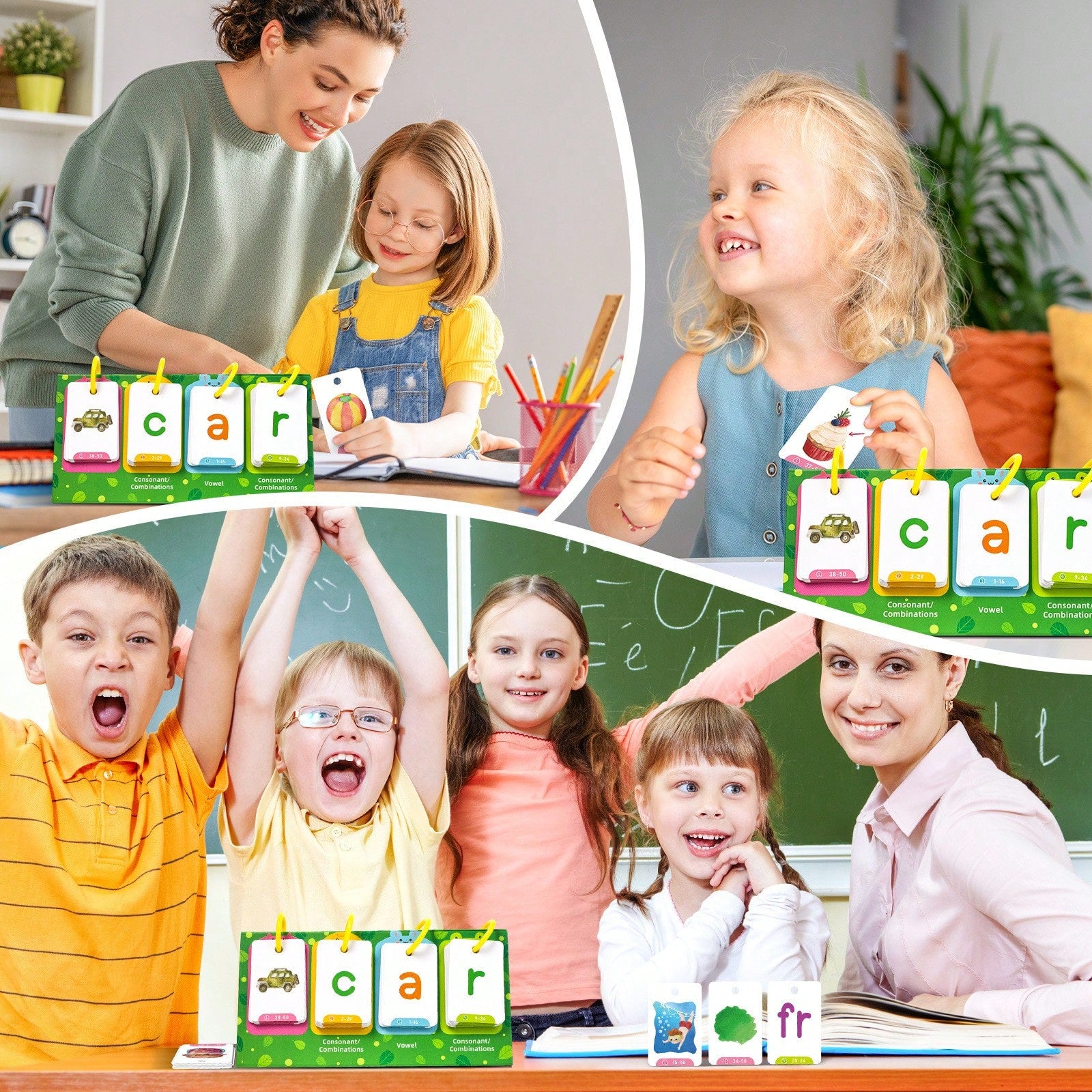 Word Flip Charts Double-Sided Desktop Chart Card Set - Interactive Spelling Game, Word Building Cards, Educational Spelling Toy, Literacy Learning Card, Classroom Educational Toys For Kids