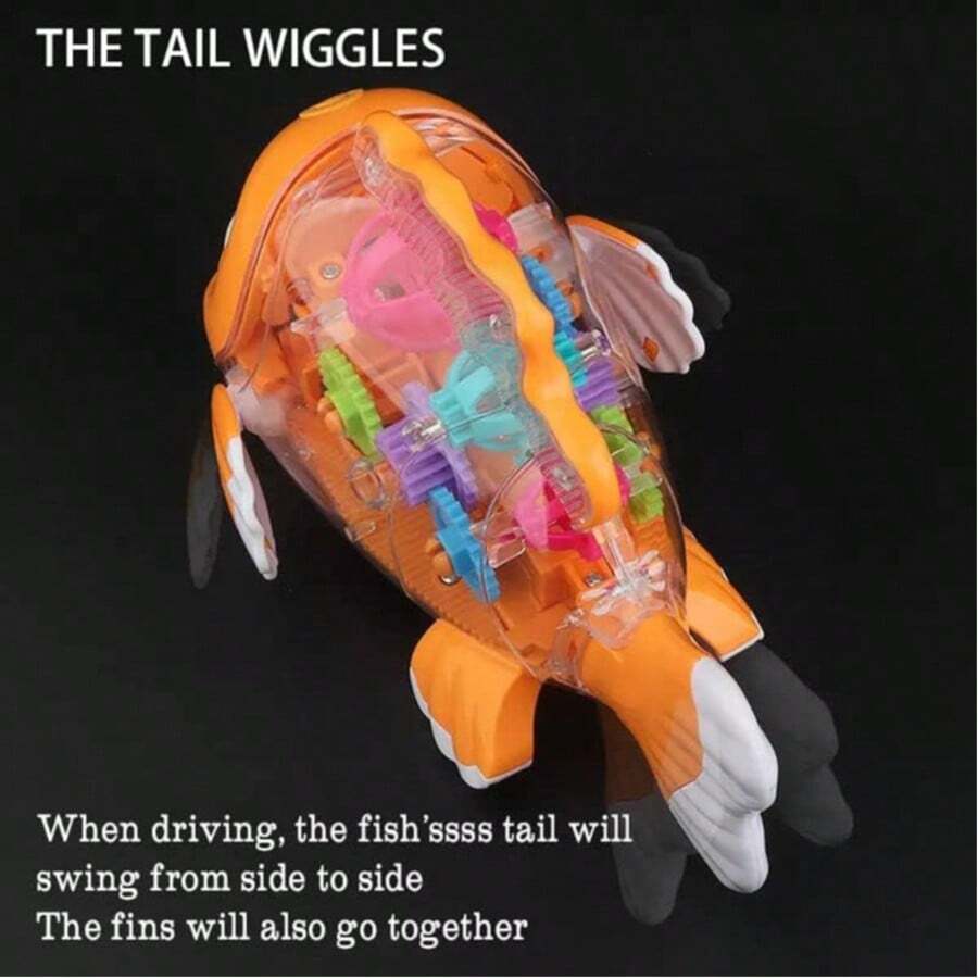 Transparent Electric Gear Gold Fish Toddler Toys With Music & Lights, Baby Toddler Kids Birthday Gifts Gear Goldfish Car Toy Electronic Land Swimming Fish Toy Goldfish Toy Universal Wheel Car Toy With Lights And Music-Eyes, Arms & Tail Can Move