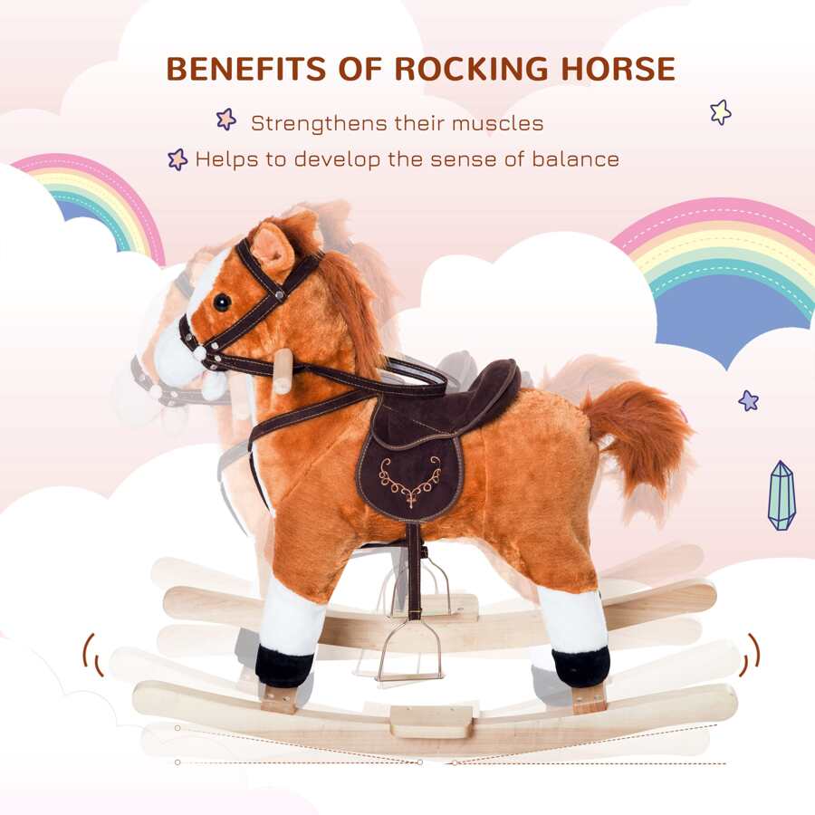 Kids Plush Toy Rocking Horse Ride on with Realistic Sounds - Brown
