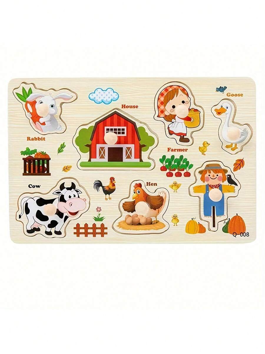 Children'S Educational Jigsaw Puzzle Toys, Wooden Fun Hand-Held Board, Animals, Farms, Dinosaurs, Numbers And Other Patterns, Interesting Teaching, Exercise Color Shape Recognition And Matching, Birthday Gifts For Boys And Girls