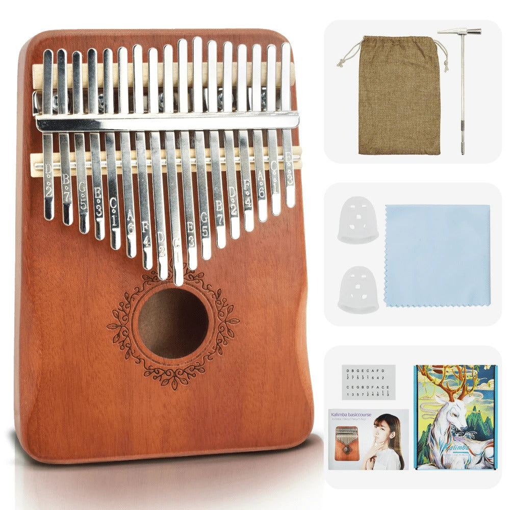 5 Styles Kalimba 17 Key Thumb Piano, Portable Mahogany Thumb Piano With Instructions, Carrying Case, Hammers - Cherry Wood - Musical Instruments For Music Lovers, Beginners, Outdoor Pianos (Butterfly Love Flower--B)