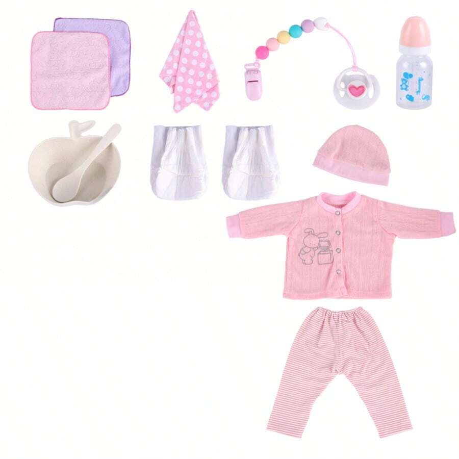 8 Pcs Baby Doll Accessories, Reborn Baby Dolls Clothes With Bassinet For Baby Dolls, Outfit Fit Newborn Babies Doll , Babies Pretend Play Set (Not Doll) Christmas Decoration Christmas Gift