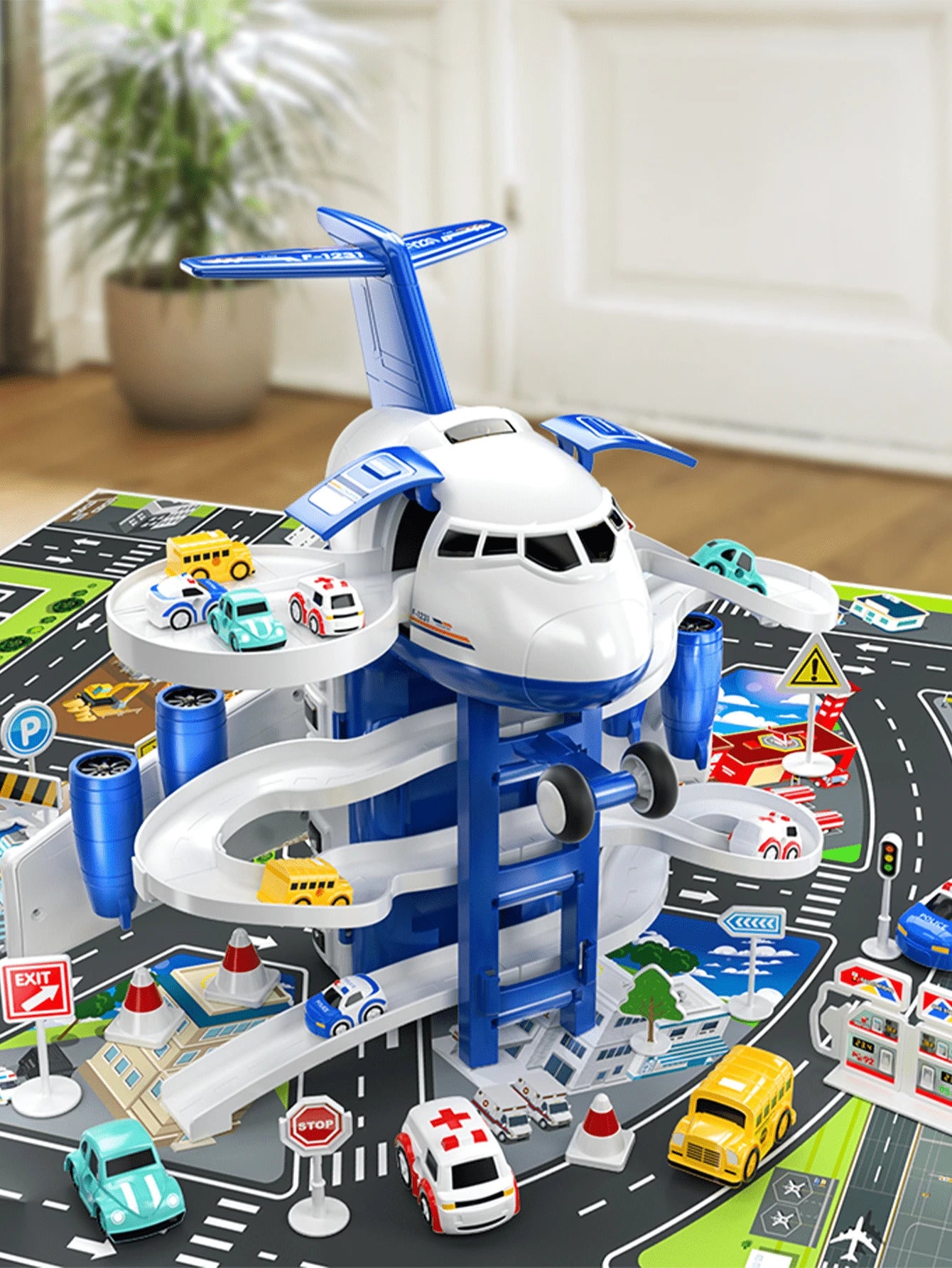 Kid's Airplane Car Toys With Music & Lighting,Two Gameplays: Aircraft Model & Track Racing Car,Science Education Toy,Christmas Birthday Gift For Kid Aged 4 5 6 7
