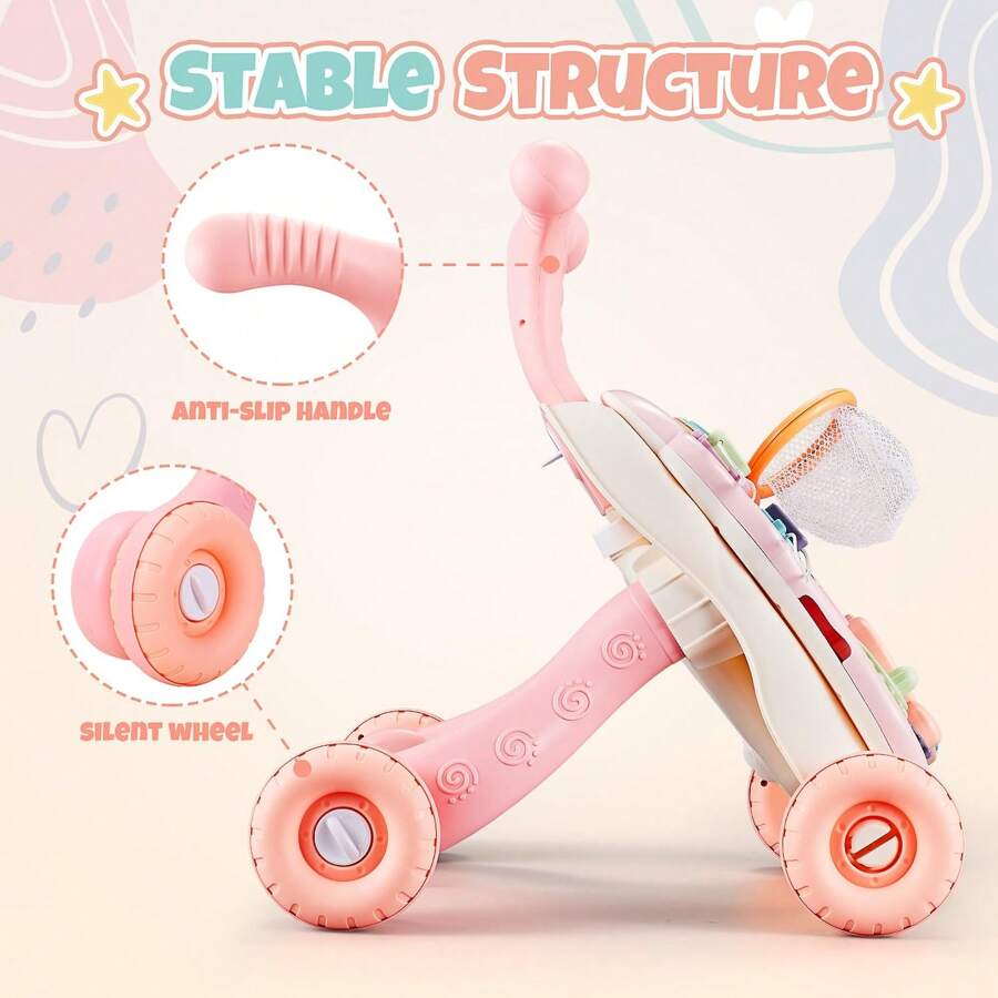 3 In 1 Baby Walker And Activity Center For Baby Girl,Toddler, Learning To Walk, Sit To Stand, Early Learning Push Toys For Infant 6-12 Months Pink
