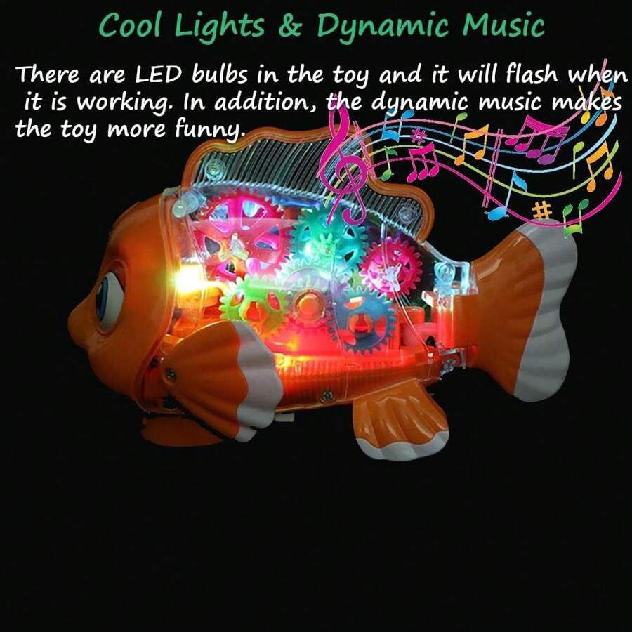 Transparent Electric Gear Gold Fish Toddler Toys With Music & Lights, Baby Toddler Kids Birthday Gifts Gear Goldfish Car Toy Electronic Land Swimming Fish Toy Goldfish Toy Universal Wheel Car Toy With Lights And Music-Eyes, Arms & Tail Can Move
