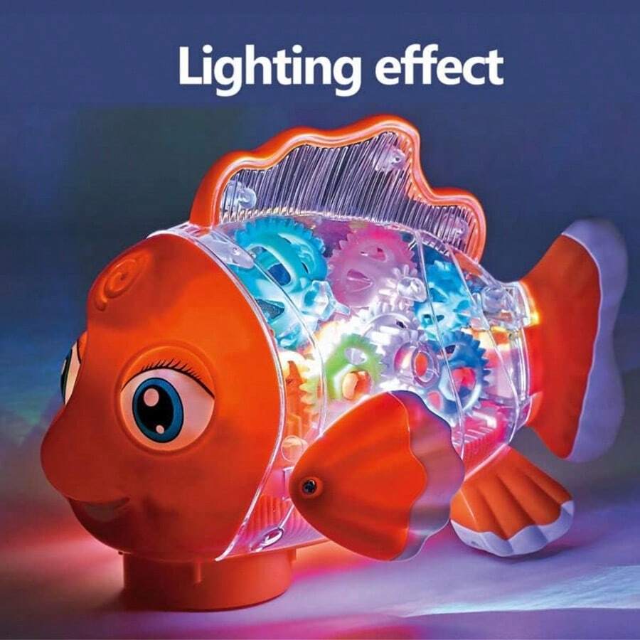 Transparent Electric Gear Gold Fish Toddler Toys With Music & Lights, Baby Toddler Kids Birthday Gifts Gear Goldfish Car Toy Electronic Land Swimming Fish Toy Goldfish Toy Universal Wheel Car Toy With Lights And Music-Eyes, Arms & Tail Can Move