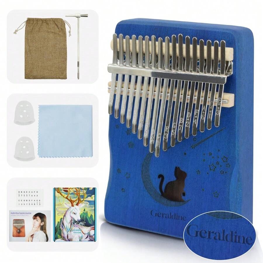 5 Styles Kalimba 17 Key Thumb Piano, Portable Mahogany Thumb Piano With Instructions, Carrying Case, Hammers - Cherry Wood - Musical Instruments For Music Lovers, Beginners, Outdoor Pianos (Butterfly Love Flower--B)
