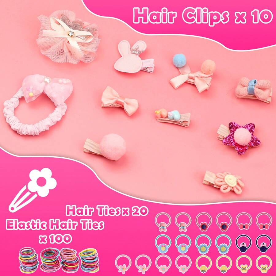 Kids Jewelry Toys For Girls Ages 3 4 5 6 7 8 9 10, Toddler Dress Up Play Jewelry Set, Princess Jewelry With Hair Clips & Hair Ties, Christmas Birthday Gifts For Girls 3-12 Years Old