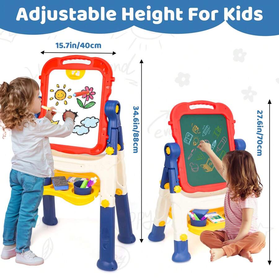 Art Easel For Kids, Adjustable Standing Rotatable Double Sided Easel With Painting Accessories For Toddlers Boys & Girls Age 2/3/4/5, Standing Toddler Art Easel, Ideal Birthday/Christmas/New Year Gifts
