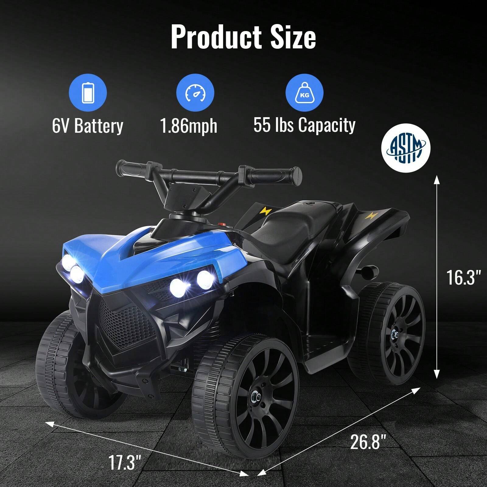 6V Kids Ride On ATV Quad 4 Wheeler Electric Toy Car Powered Ride On Motorcycle With Music, Headlights, Pedal Accelerator, Anti-Skid Tires, For Boys Girls 2-4 Years
