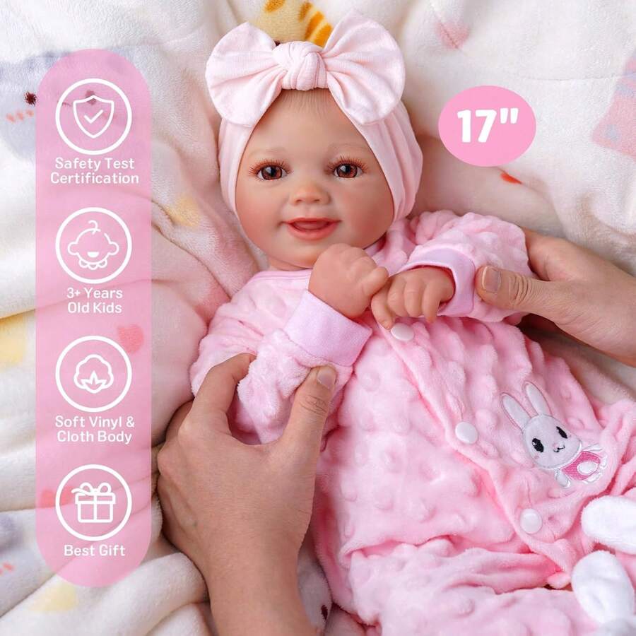 17Inch Cute Soft Vinyl Realistic Baby Doll Poseable Smiling Real Life Baby Dolls With Complete Accessories For 3+ Years Old Gifts Realistic Babies,Baby Alive,Reborn Baby ,Kids Toy,Realistic,Lifelike Baby Dolls,Toys ,Doll Toys