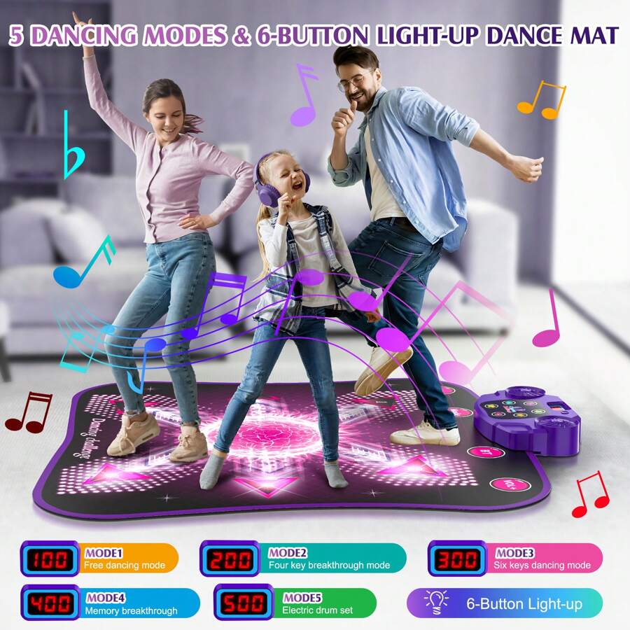 Dance Mat Toys For Girls,Pink Dance Pad With Light-Up 6-Button,5 Game Modes,Christmas & Birthday Gift For 4 5 6 7 8 9 10+ Year Old Kids
