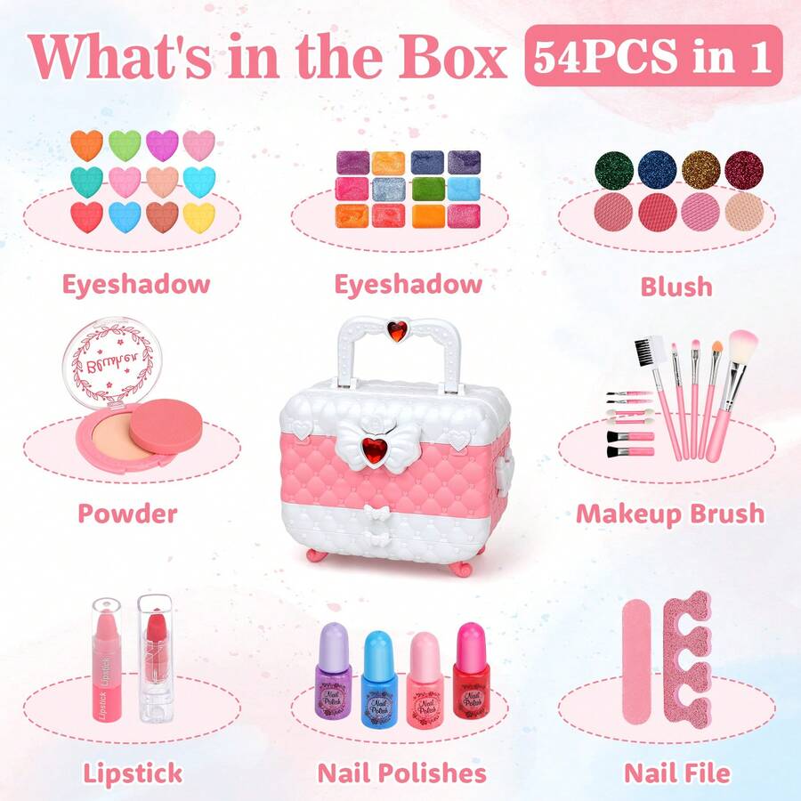 Cosmetics - Girls' Children's Makeup Set, Washable Girls' Makeup Set, Washable Children's Makeup Set, Cosmetics Gift Set, Suitable As A Birthday Or Christmas Gift For Girls Aged 3 And Above.