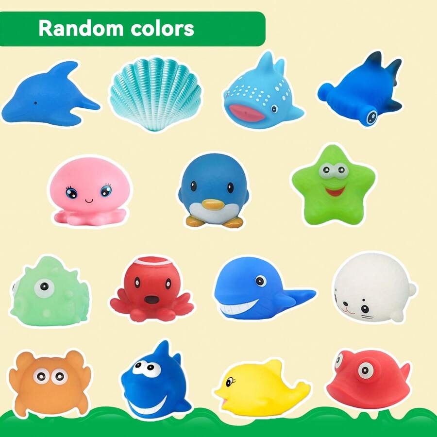 5/7/11pcs No Hole Bath Toys - Light Up Ocean Animals Set - Bathtub Floating Water Toys For Bathroom Water Tub Games Pool Party