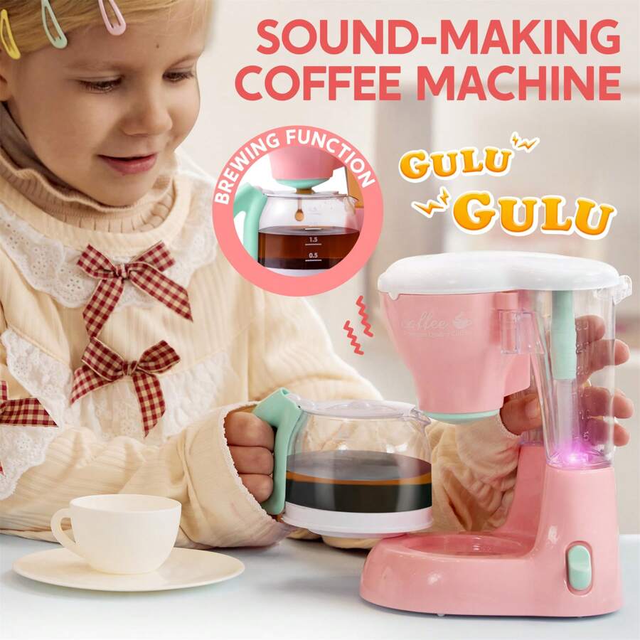 Play Kitchen Toys, Pretend Play Kitchen Appliances Toy Set With Coffee Maker, Mixer, Toaster With Realistic Lights& Sounds, Birthday Gift For Kids Ages 3+, Pink