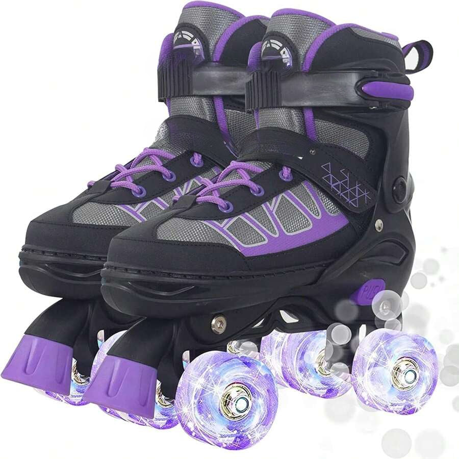 Roller Skates For Kids Boys Girls, Adjustable Quad Skates With Light Up Wheels For Toddler Little Kids Ages 6-12, Beginners Outdoor Sports
