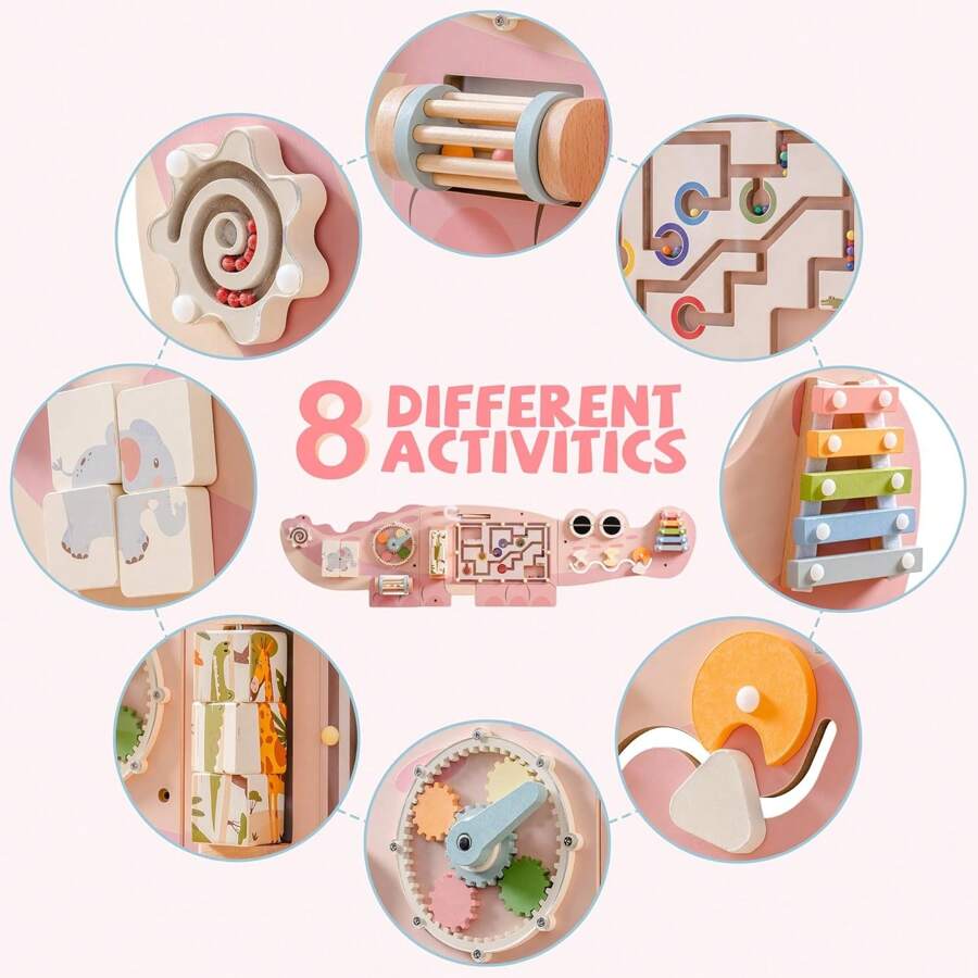 Montessori Wooden Busy Board For Toddlers - Wall Mounted Activity Center With Gears, Locks, Mazes & Sensory Toys Educational Learning Toy Gift For Boys & Girls