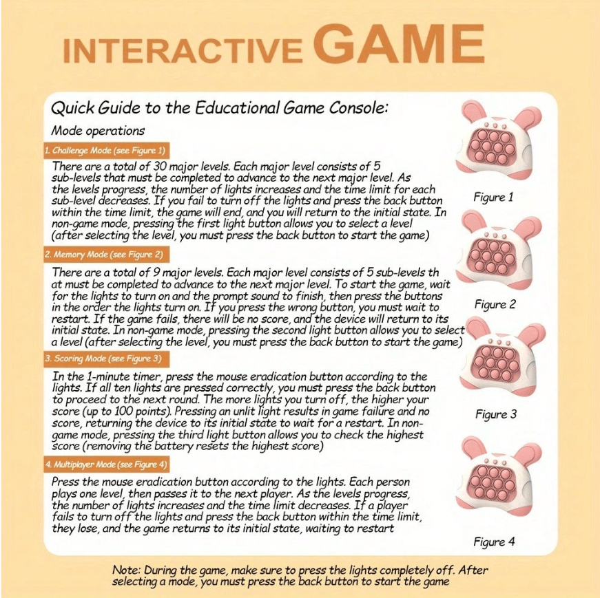 Matching Game Console, Handheld Game, Interactive Educational Learning Toy - Quick-Press Handheld Game Console