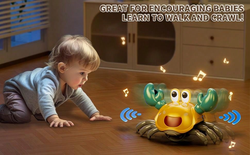 Dancing Moving Crawling Crab Toy Musical,Interactive Walking Dancing Toy With Music Light Automatically Avoid Obstacles,Fun Moving Toy For Babies And Kids Crawling Crab Baby Toy Automatically Avoid Obstacles,Sensory Walking Crab Toy For Birthday Gifts