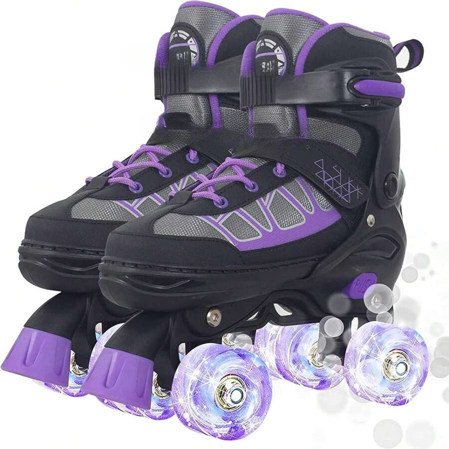 Roller Skates For Kids Boys Girls, Adjustable Quad Skates With Light Up Wheels For Toddler Little Kids Ages 6-12, Beginners Outdoor Sports