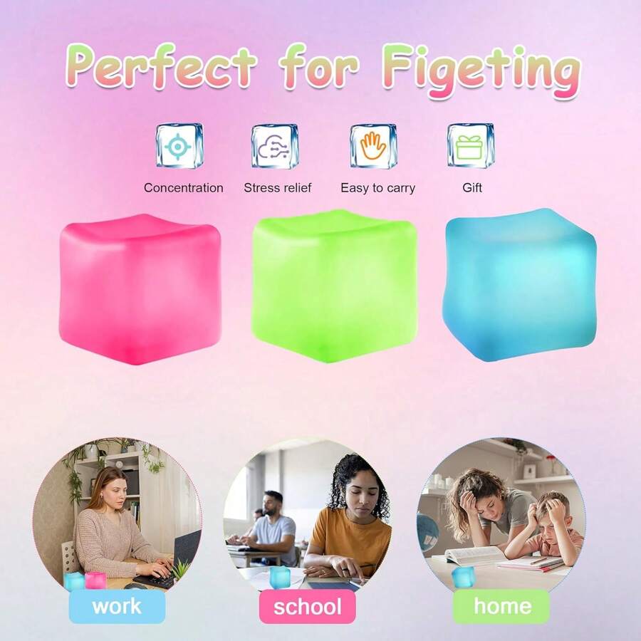 Three Pressure Cubes, Soft Pressure Balls, Adult Ice Cube Pressure Balls, Squeezing Cubes To Relieve Anxiety, Sensory Irritability Toys (Blue, Green, Pink)