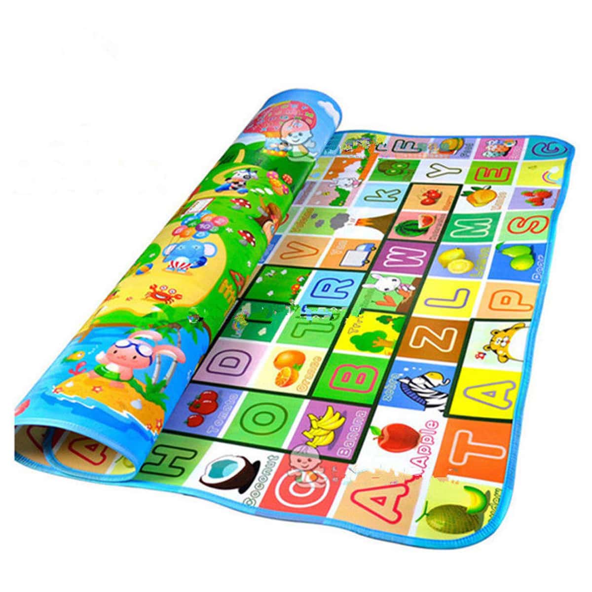 Baby Play Mat Kids Rug For Playroom, Floor Mat For Toddlers, Playtime Collection ABC, Fruit, Animals Educational Area Rugs For Kids Room Classroom Or Picnic