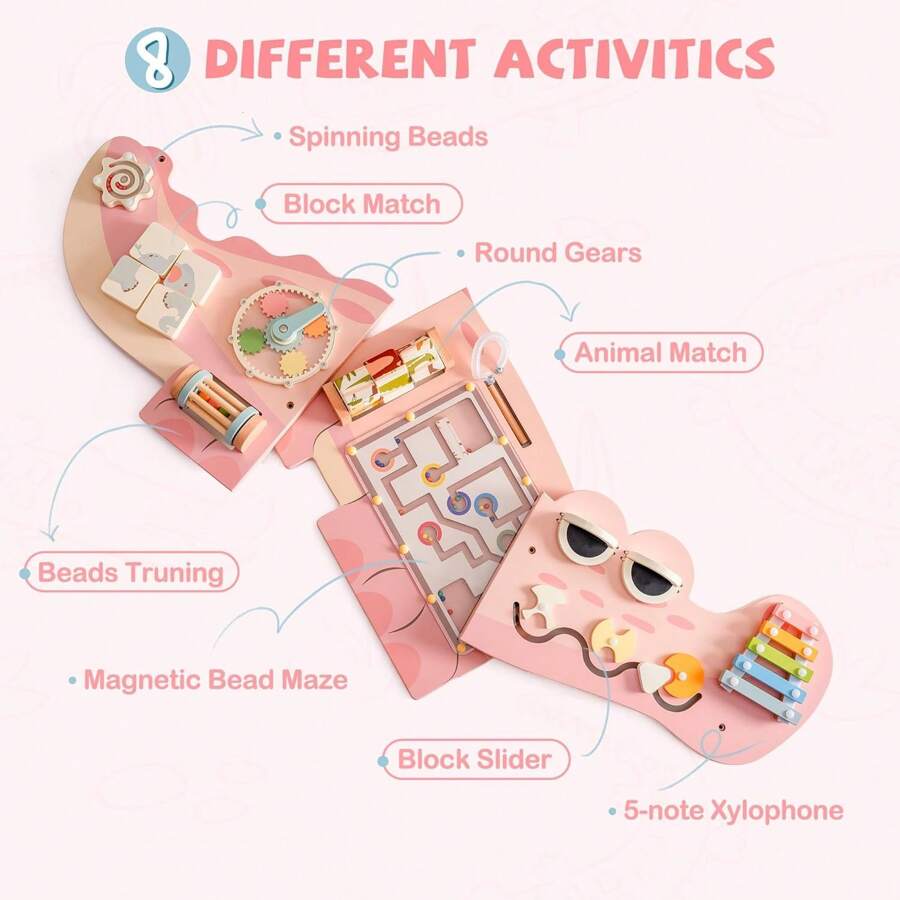 Montessori Wooden Busy Board For Toddlers - Wall Mounted Activity Center With Gears, Locks, Mazes & Sensory Toys Educational Learning Toy Gift For Boys & Girls