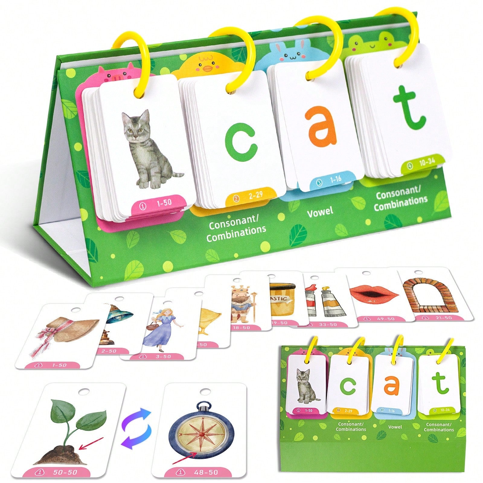 Word Flip Charts Double-Sided Desktop Chart Card Set - Interactive Spelling Game, Word Building Cards, Educational Spelling Toy, Literacy Learning Card, Classroom Educational Toys For Kids