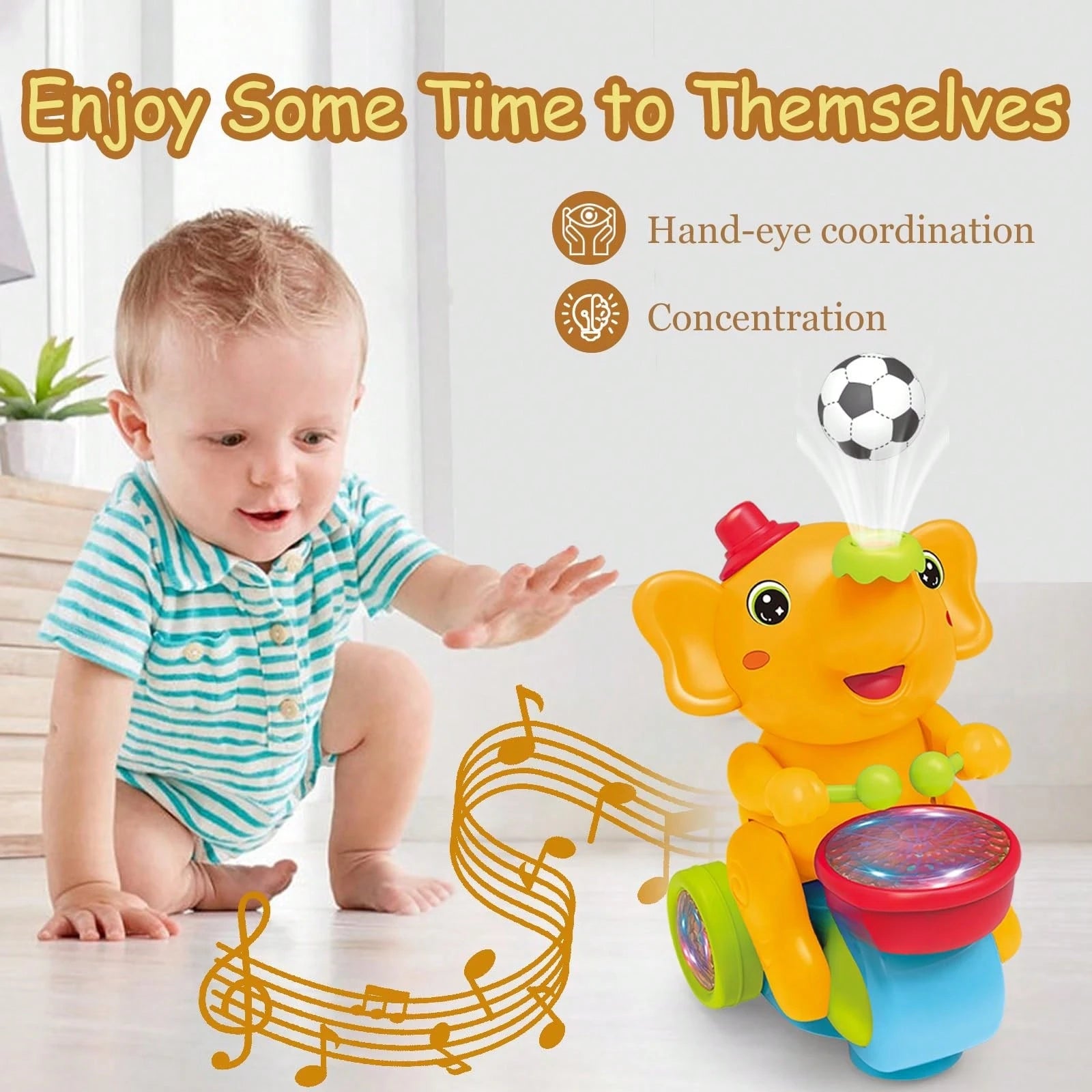 Baby Musical Crawling Toy With Lights, Sounds, Blowing Ball, Infant Sensory Toys, Birthday Gifts For Kids Boy Girl 3+ Years