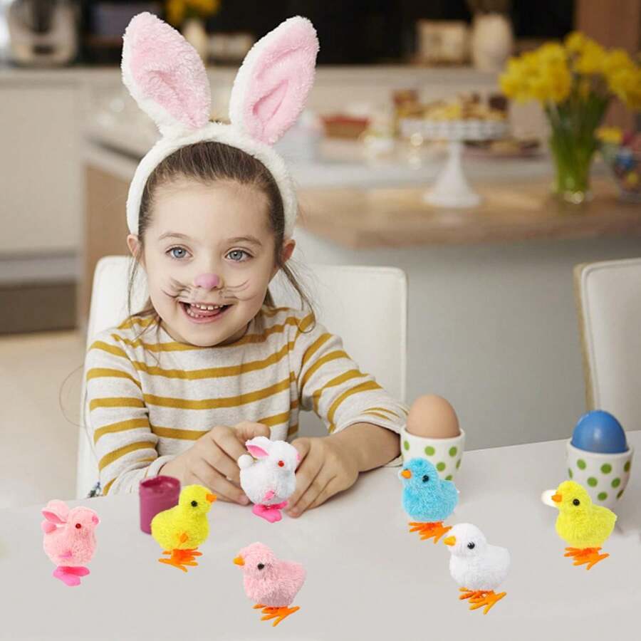 12PCS Wind Up Bunny Chick Toys,Jumping Chicken And Wind-Up Bunny Clockwork Toys For Easter Egg Hunt Basket Stuffers Party Favors Box Decoration