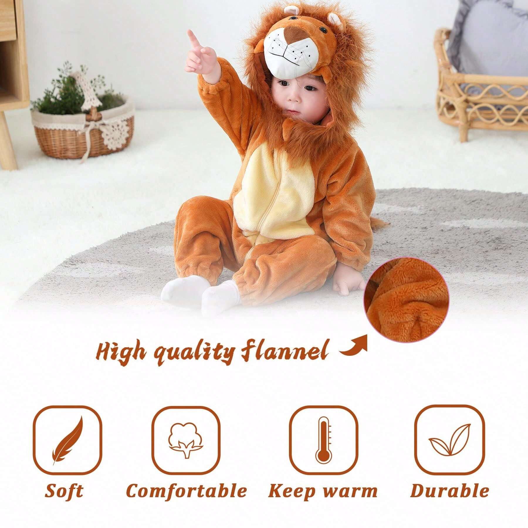 Lion Costume For Toddlers, Kids Animal Inspired Jumpsuit, Dress Up Playwear Outfit For Boys & Girls, Children's Cosplay Clothes