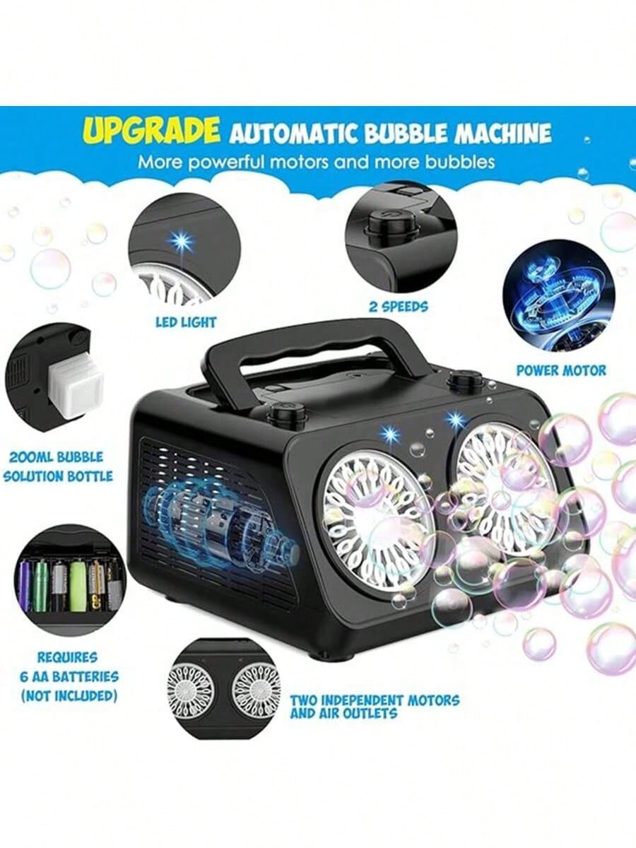 Automatic Bubble Blower Machine - High Capacity Electric Bubble Maker With 2 Fans, 20,000+ Bubbles Per Minute, For Kids & Adults, Dual Power (Battery & Plug-In), Ideal For Parties & Outdoor Play
