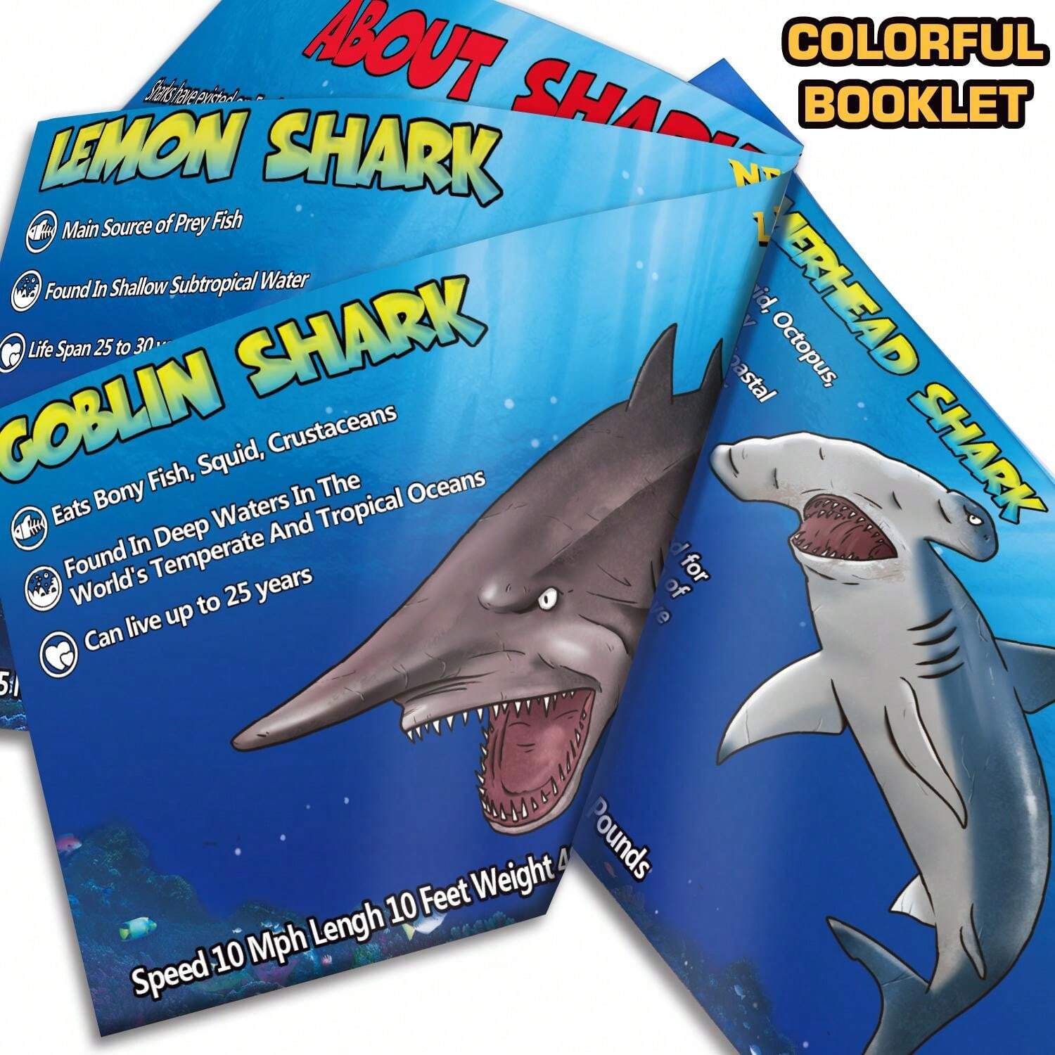 8 Pack Shark Toys With Educational Booklet, Soft Plastic Realistic Shark Figure Set For Kid, Ocean Sea Animal Party Favor, Pool Bath Tub Toy For Toddler Child Boy Girl, Birthday Gift Room Decoration