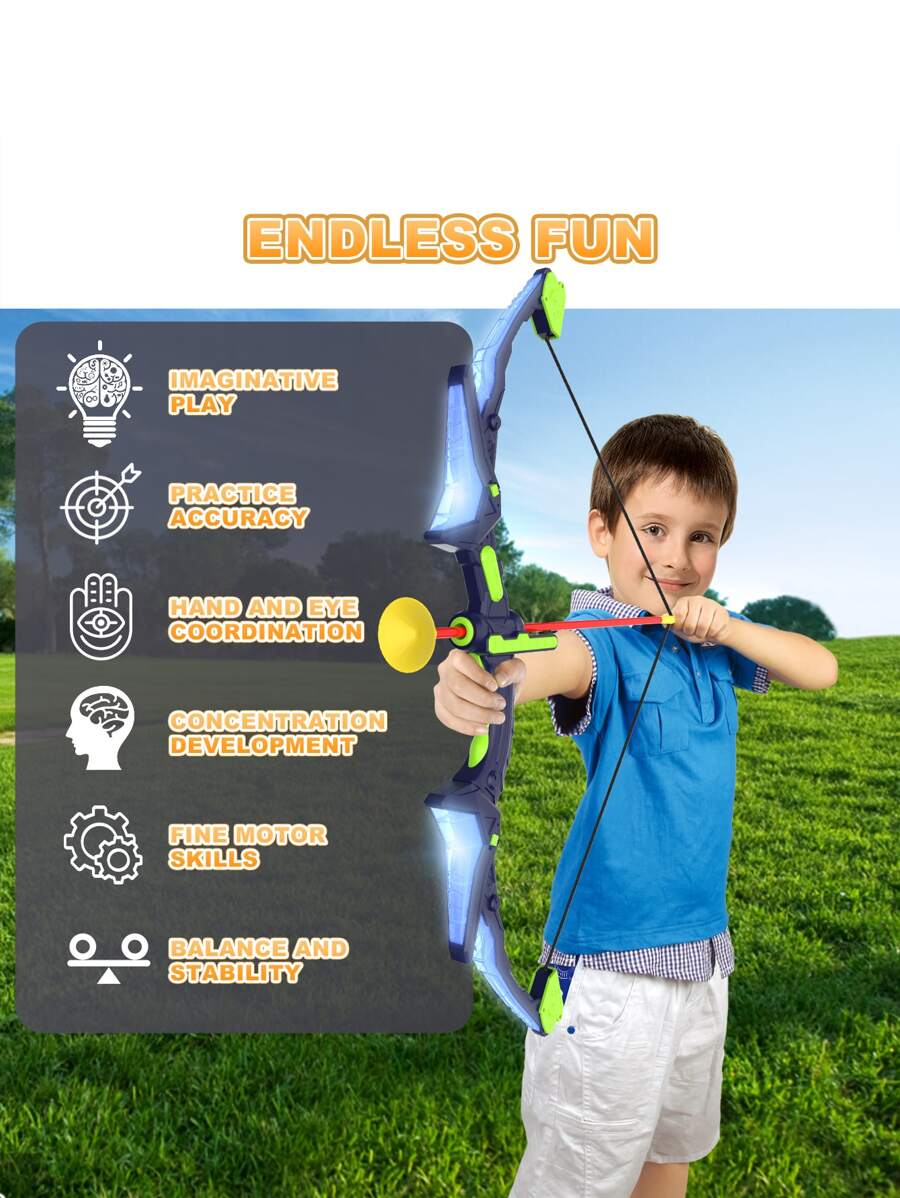 2 Pack Kids Bow And Arrow Set With LED Flash Lights, 14 Suction Cup Arrows And Fluorescence Standing Target-Perfect Indoor And Outdoor Archery Set Toy Gift For Boys And Girls Ages 4-12