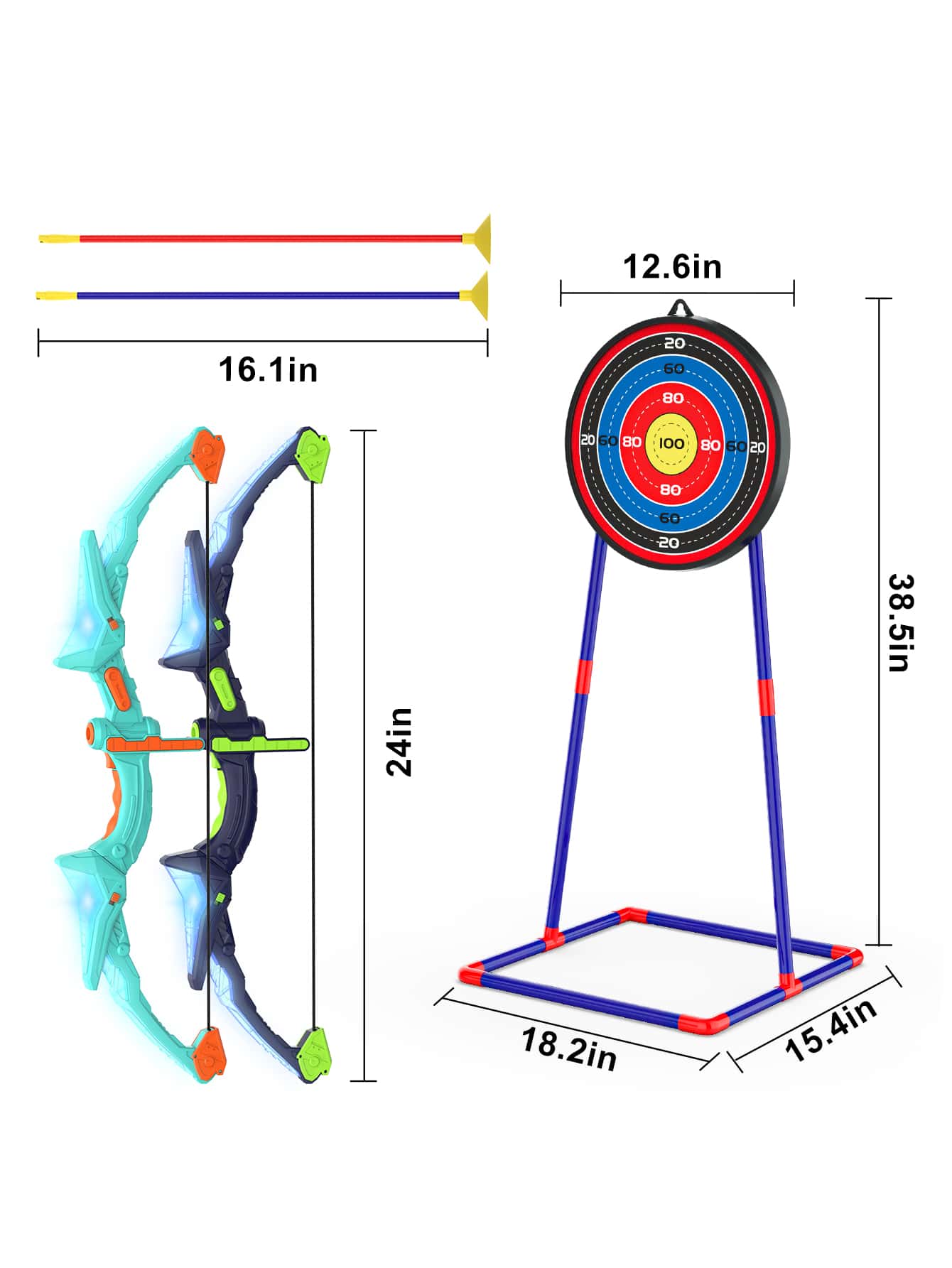 2 Pack Kids Bow And Arrow Set With LED Flash Lights, 14 Suction Cup Arrows And Fluorescence Standing Target-Perfect Indoor And Outdoor Archery Set Toy Gift For Boys And Girls Ages 4-12
