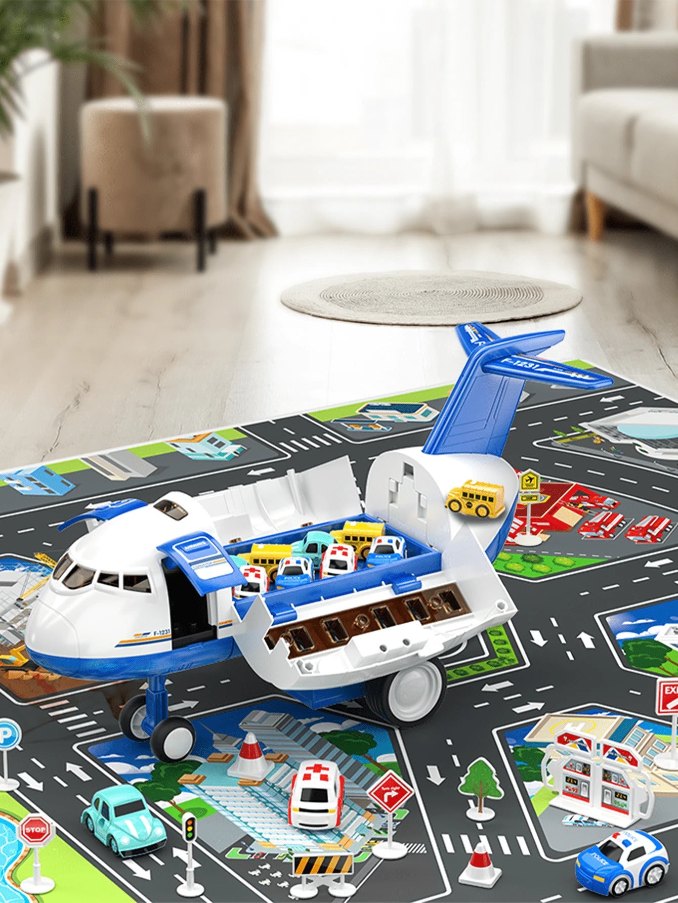 Kid's Airplane Car Toys With Music & Lighting,Two Gameplays: Aircraft Model & Track Racing Car,Science Education Toy,Christmas Birthday Gift For Kid Aged 4 5 6 7