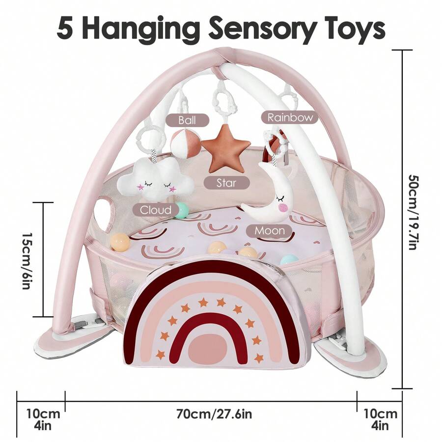 4-In-1 Baby Play Mat Baby Gym,Mat For Floor Activity Gym Ball Pit Including 30 Balls With 5 Infant Learning Sensory Baby Toys For Newborn Toddler Boy & Girl Halloween Gifts