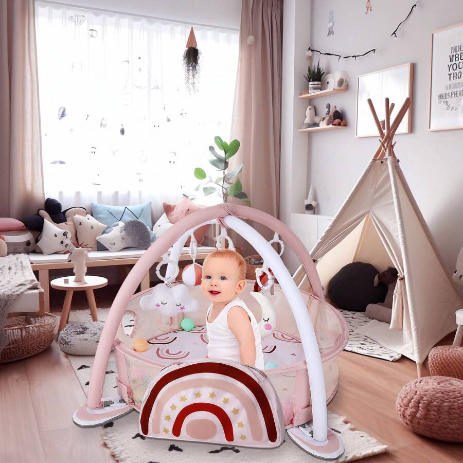 4-In-1 Baby Play Mat Baby Gym,Mat For Floor Activity Gym Ball Pit Including 30 Balls With 5 Infant Learning Sensory Baby Toys For Newborn Toddler Boy & Girl Halloween Gifts
