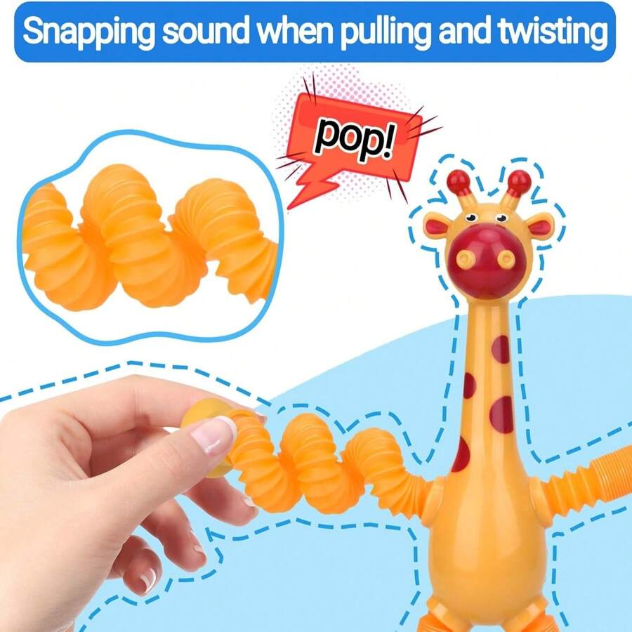 4 Pcs Telescopic Suction Cup Giraffe Toy, Funny Pop Tubes Sensory Toy For Toddlers, Educational Fidget Toys For Anxiety Kids For 3 4 5 6 7 8 9 Year Old Boys Girls