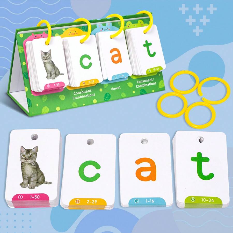 Word Flip Charts Double-Sided Desktop Chart Card Set - Interactive Spelling Game, Word Building Cards, Educational Spelling Toy, Literacy Learning Card, Classroom Educational Toys For Kids