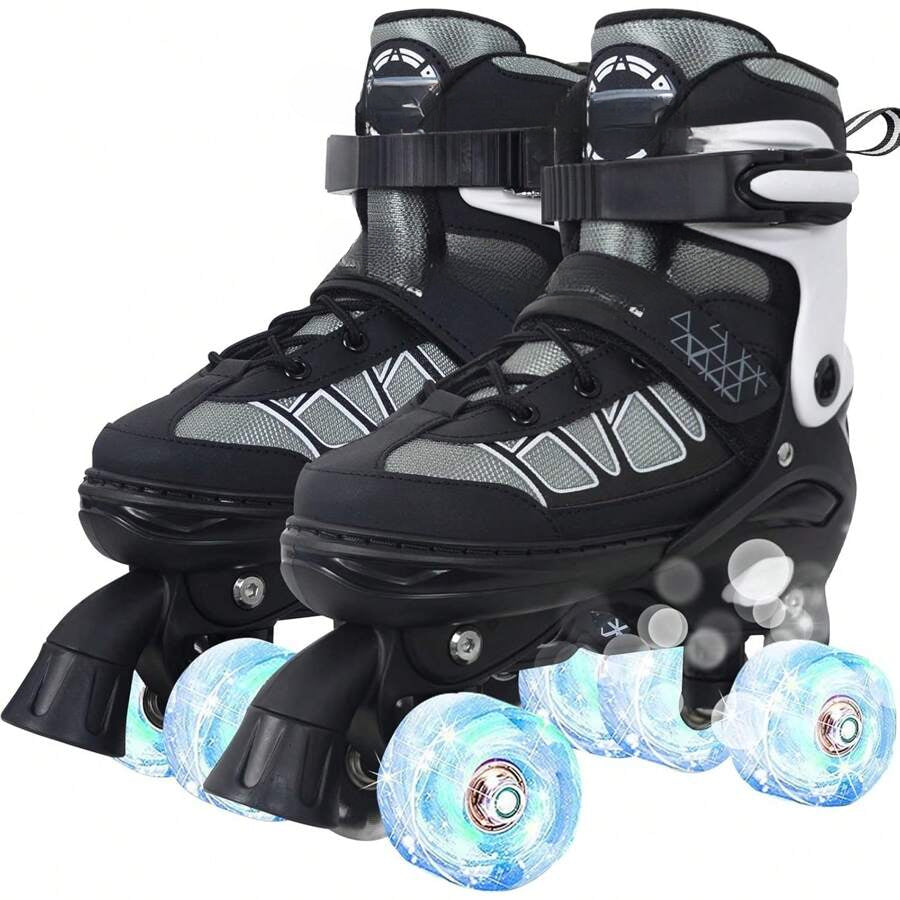 Roller Skates For Kids Boys Girls, Adjustable Quad Skates With Light Up Wheels For Toddler Little Kids Ages 6-12, Beginners Outdoor Sports