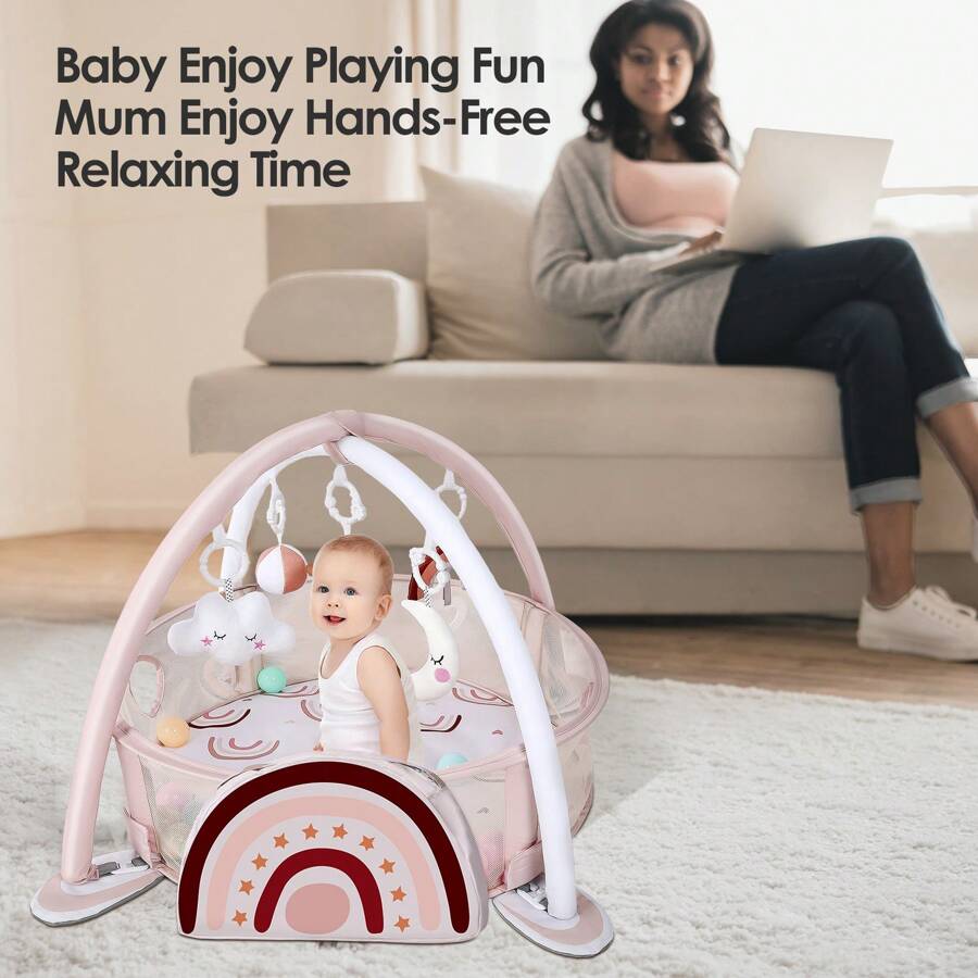 4-In-1 Baby Play Mat Baby Gym,Mat For Floor Activity Gym Ball Pit Including 30 Balls With 5 Infant Learning Sensory Baby Toys For Newborn Toddler Boy & Girl Halloween Gifts