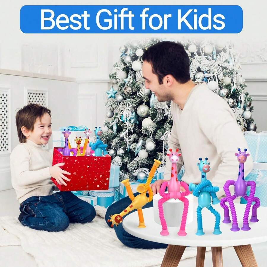 4 Pcs Telescopic Suction Cup Giraffe Toy, Funny Pop Tubes Sensory Toy For Toddlers, Educational Fidget Toys For Anxiety Kids For 3 4 5 6 7 8 9 Year Old Boys Girls