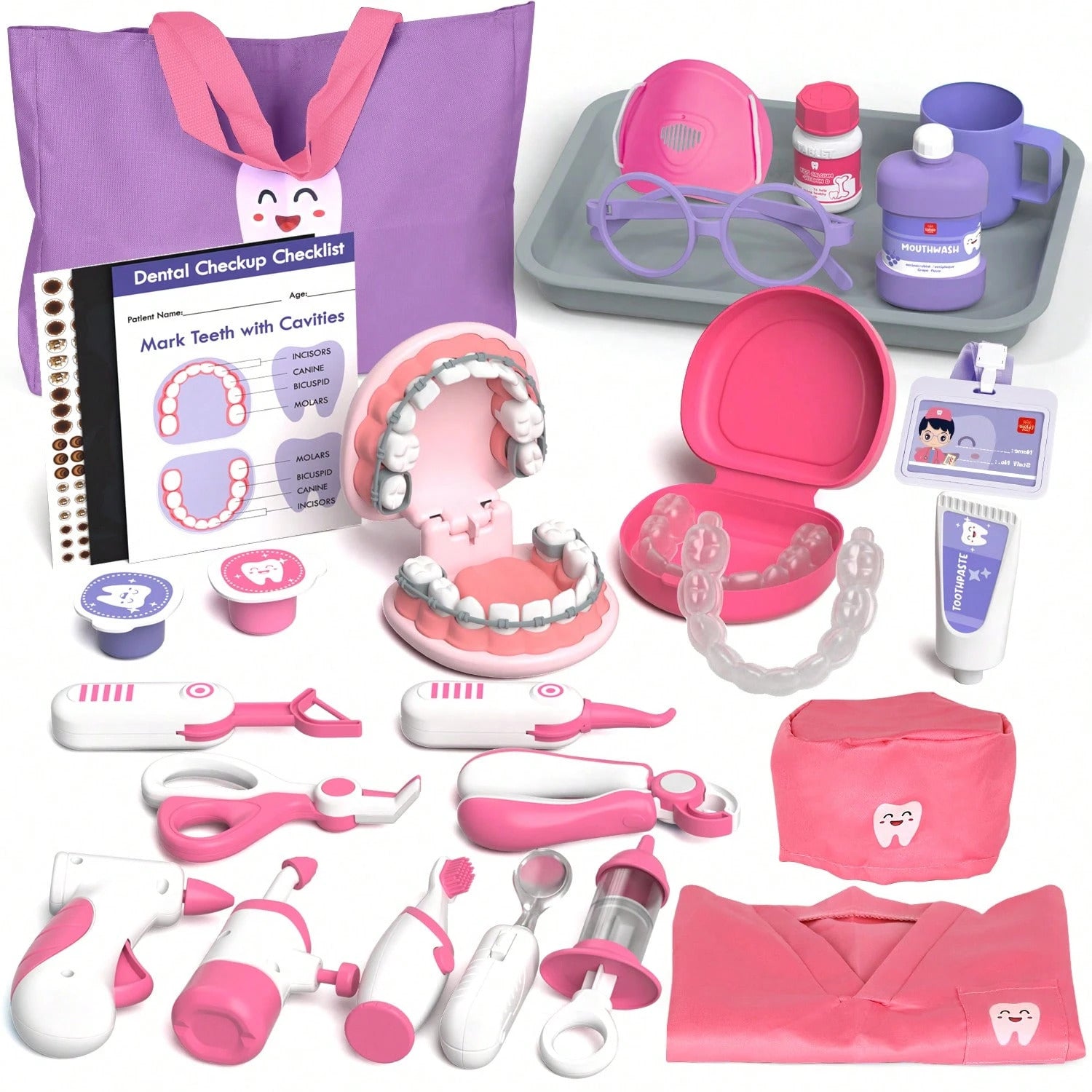 Doctor Kit For Kids, Dentist Playset, Pretend Doctor Kit Dentist Medical Kit With Electronic Stethoscope Toys For 2 3 4 5 6 Year Old Kids - Pink