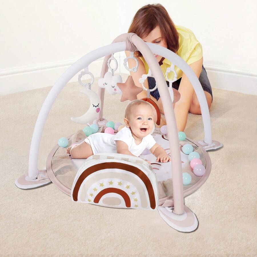 4-In-1 Baby Play Mat Baby Gym,Mat For Floor Activity Gym Ball Pit Including 30 Balls With 5 Infant Learning Sensory Baby Toys For Newborn Toddler Boy & Girl Halloween Gifts